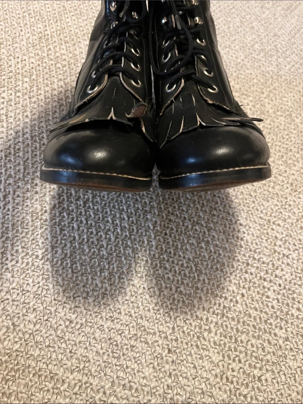 Justin Junior Black Leather Lace-Up Ankle Fringe Roper Boots Sz 4.5